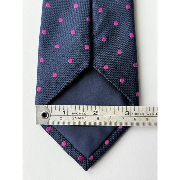 CHARLES TYRWHITT Men's 100% Silk Necktie Designer Navy Blue Pink Polka Dots EUC - Picture 9 of 9